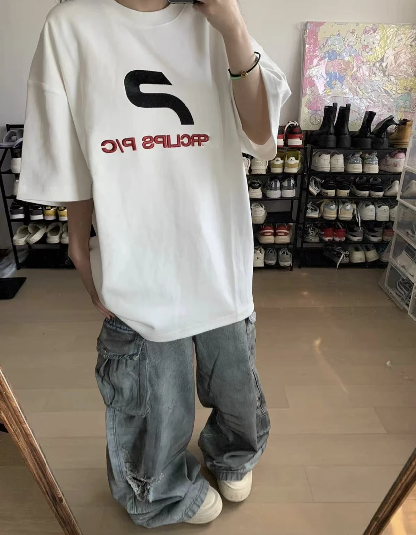 （瑕疵！介意勿拍）某保销量2万！300克重磅国潮刺绣短袖男女