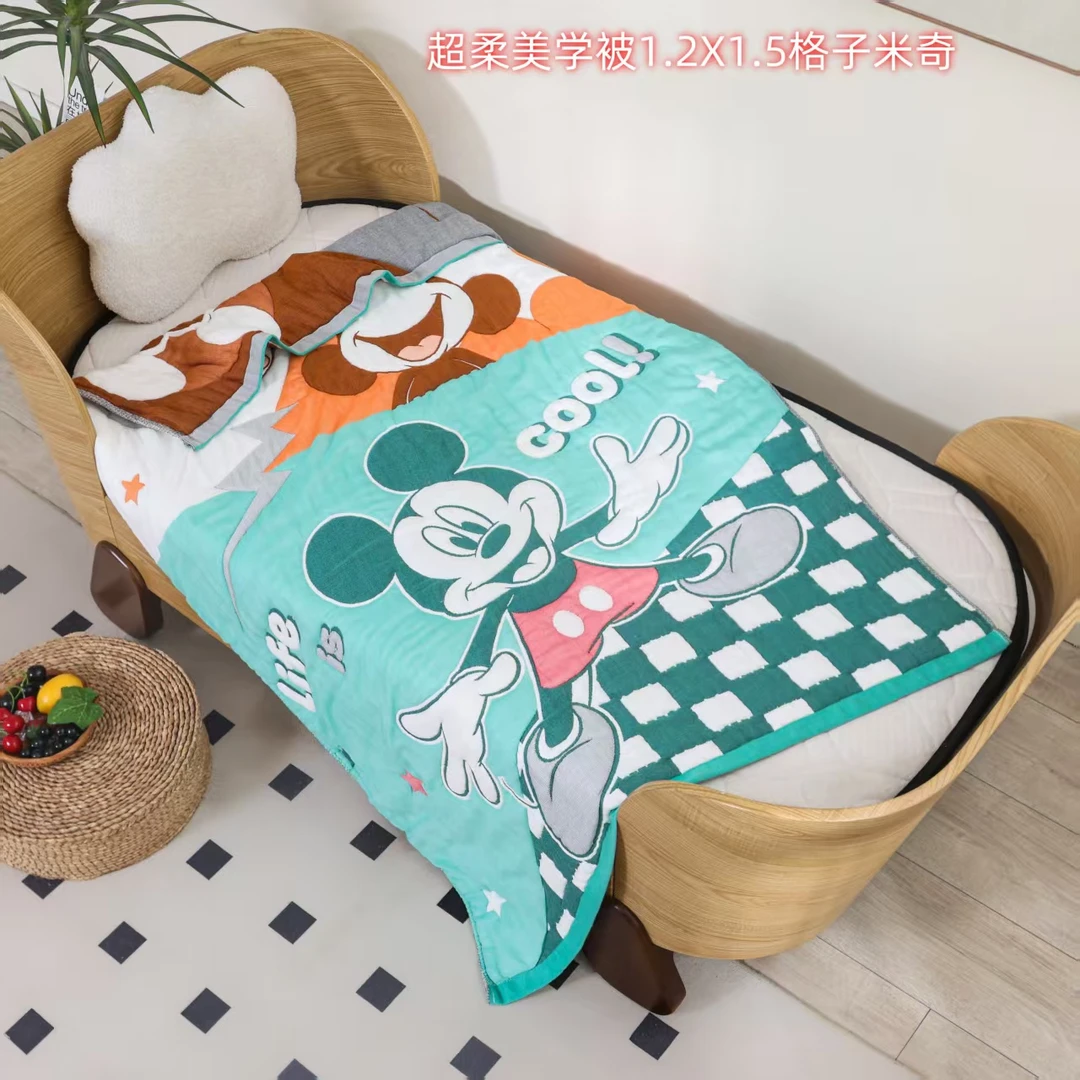 【温暖家居】棉纱超柔美学被120×150cm-格子米奇