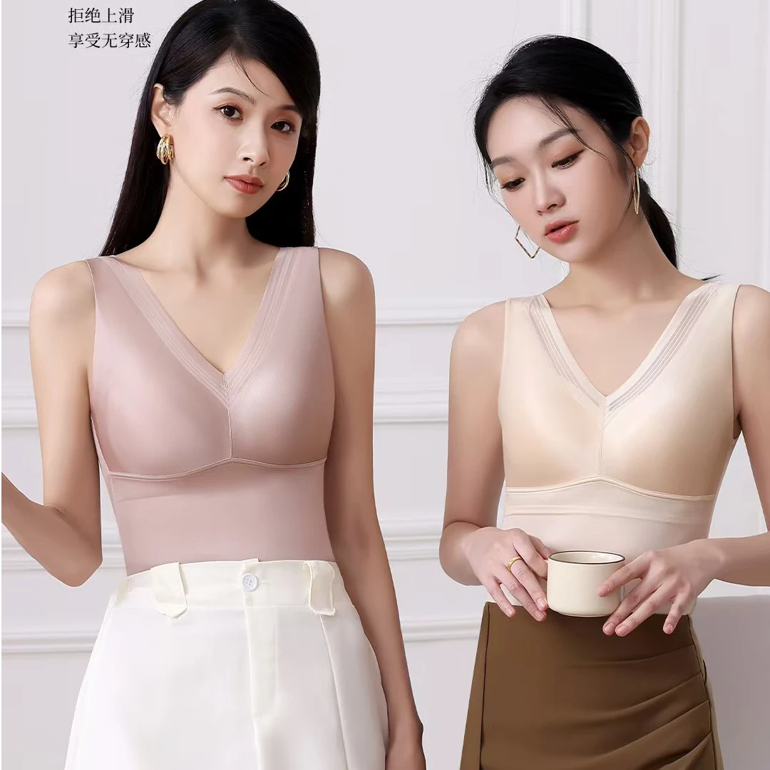 春夏蚕丝无痕美背二合一背心透气舒适4968