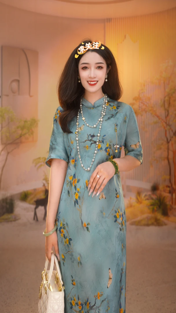 皓月|夏季新款斜裁修身遮肉女装新中式连衣裙2024B593奇奇