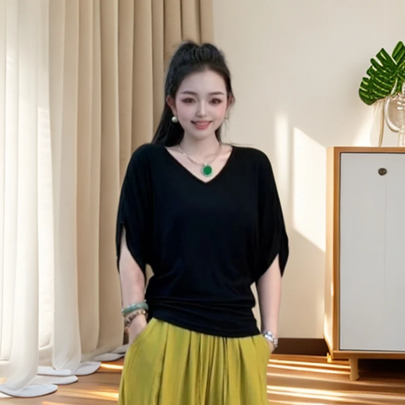 时尚V领显瘦小众设计师款T恤衫S038