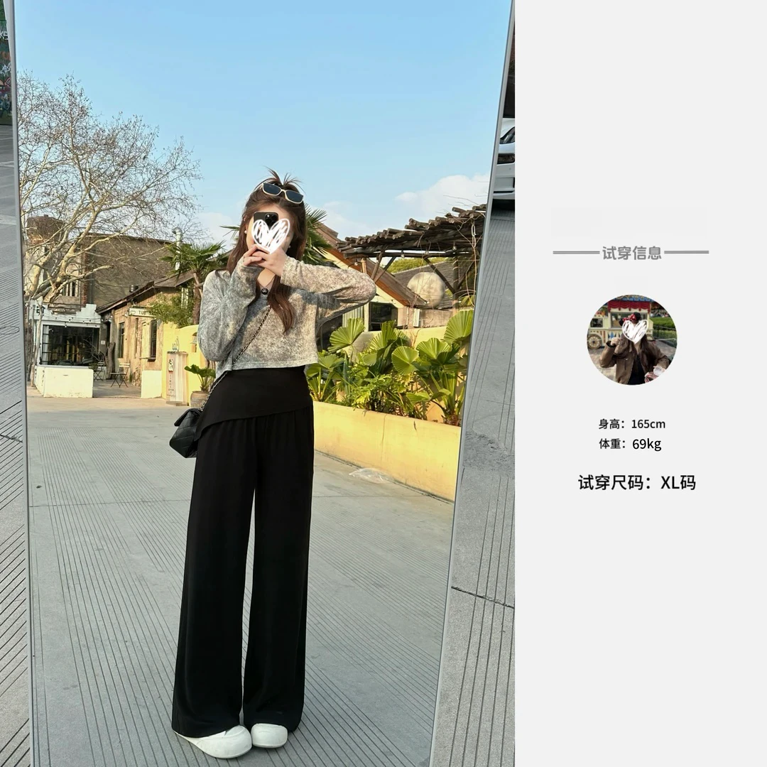 【薄雾春日】微胖女装2025春新品休闲裤子罩衫吊带时尚三件套女8690