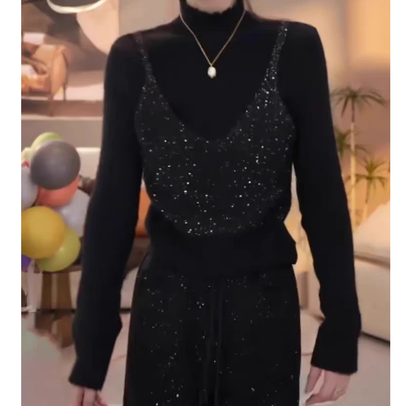 【Jasoncolors】冬装打底半高领洋气假两件亮闪闪毛衣长袖上衣针织