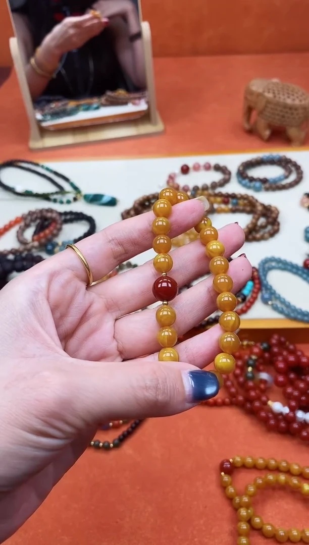 未镶嵌蜜蜡手链单圈蜜蜡南红玛瑙手串