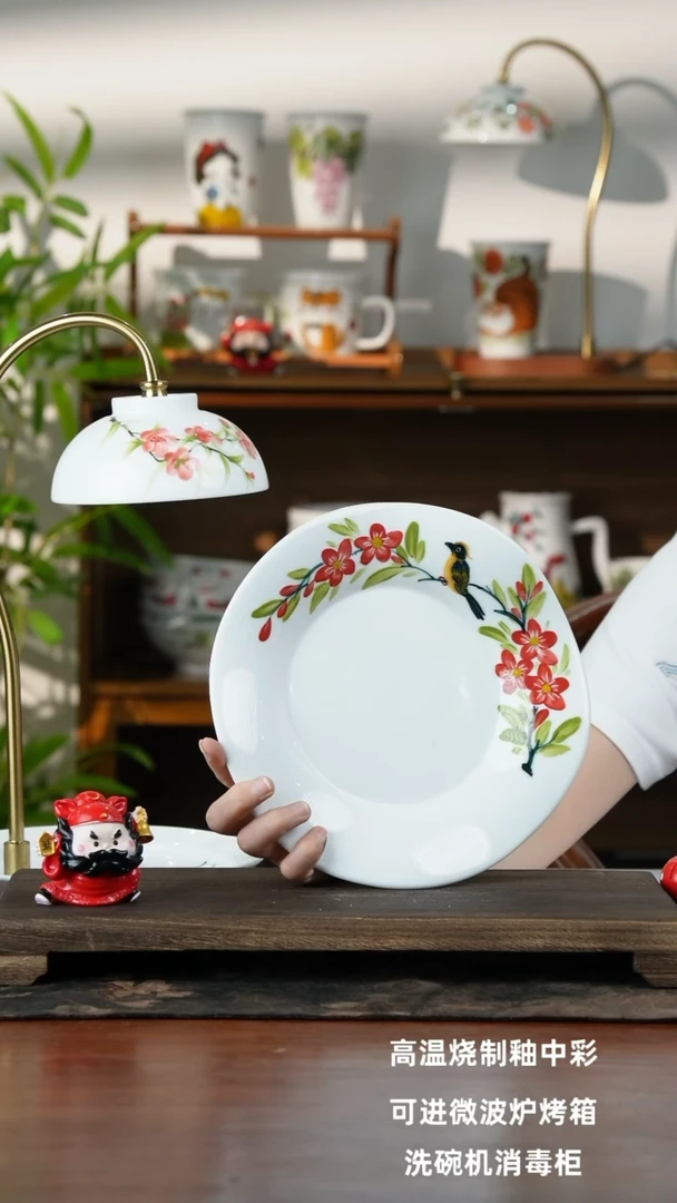 景德镇手绘釉中彩（食品级）波浪盘