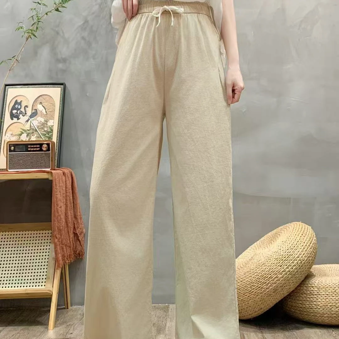 O611春季新款纯色棉麻休闲直筒裤百搭女