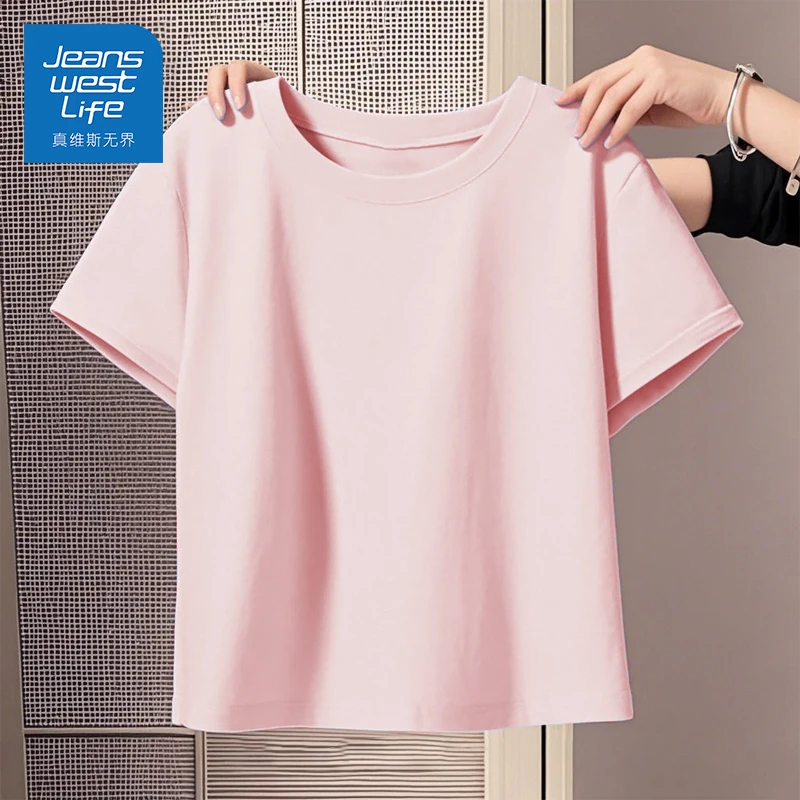 真维斯无界纯棉短袖t恤女透气女生甜美可爱风格纯欲慵懒风女装
