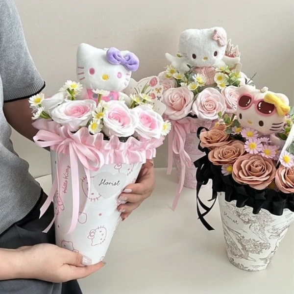 七夕纪念礼物花束送女友闺蜜可爱的diy成品仿真花束礼品装饰摆件