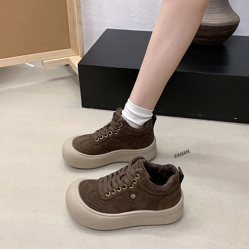 厚底增高时尚舒适休闲女鞋加厚款2025秋冬新款小个子保暖百搭板鞋