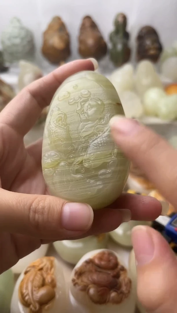 石材古青石棉纹正常不退换荷花鱼微瑕