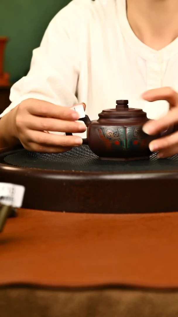 茶壶紫砂0112宜兴原矿紫砂六方雪华