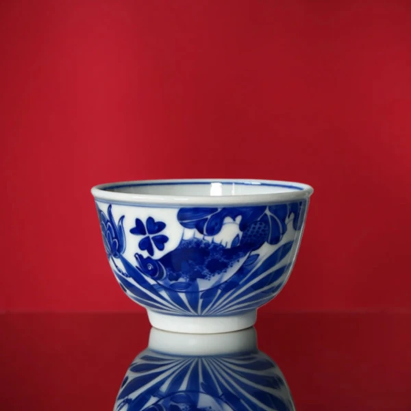 景德镇青花鱼藻主人杯压手杯品茗杯纯手工手绘釉下高温无铅高端瓷