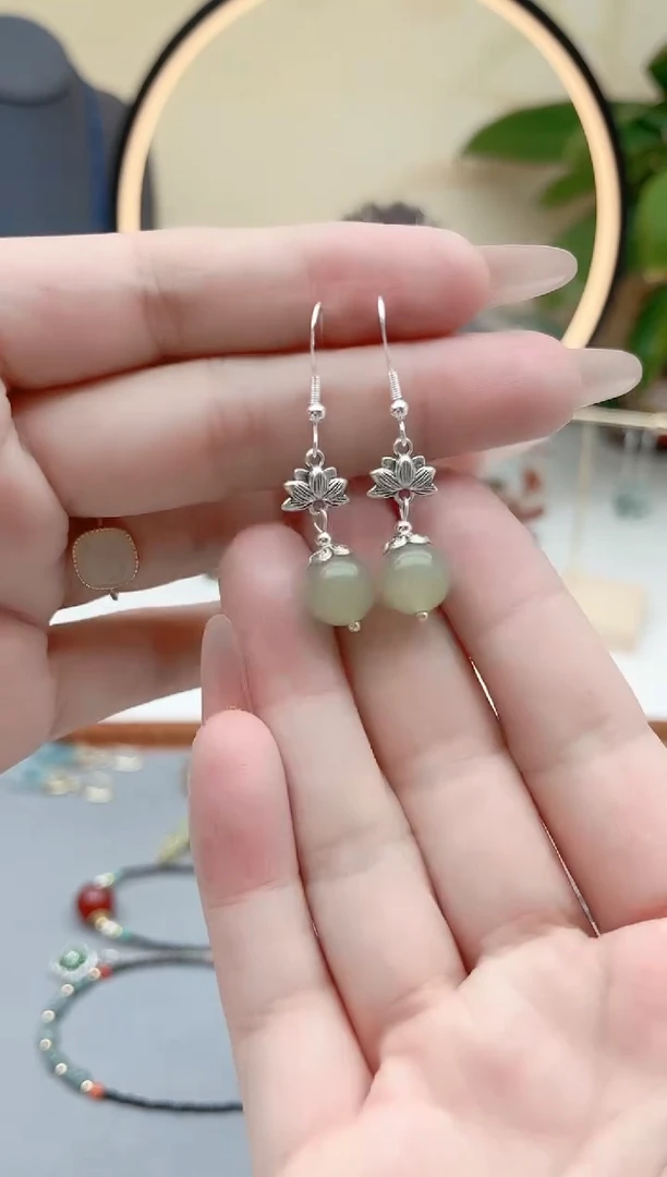 东陵石银S925镶嵌耳饰6512