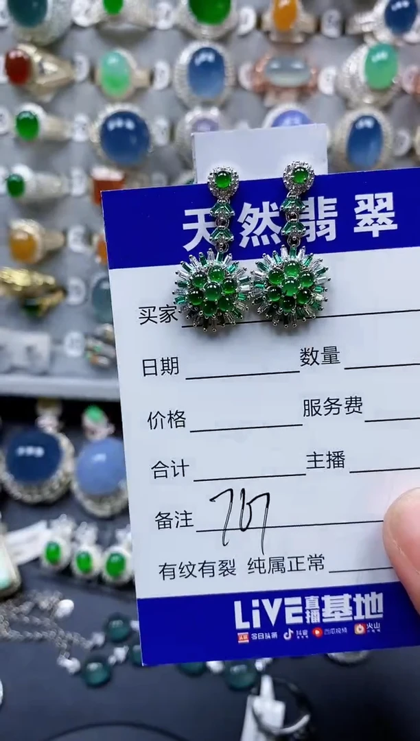 翡翠银S925镶嵌耳饰767