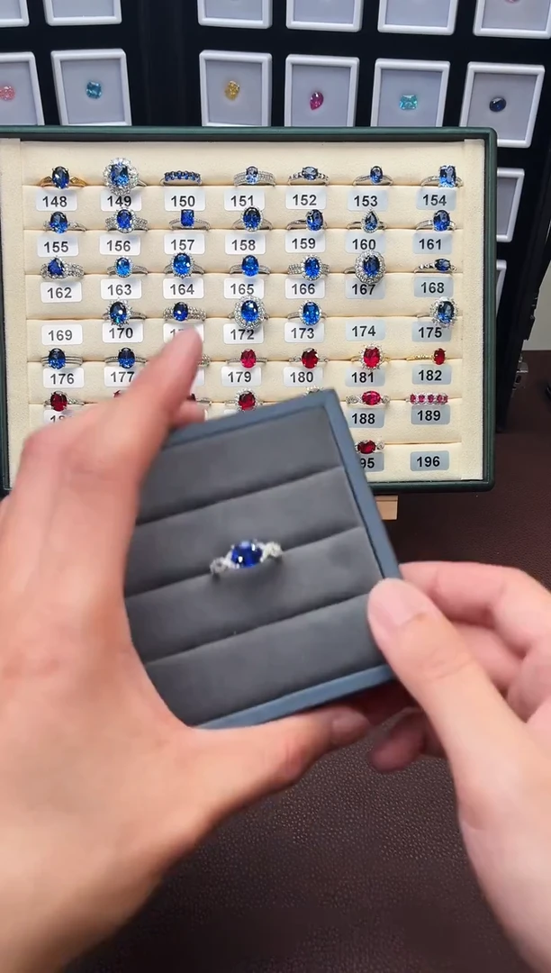 戒指蓝宝石银S925镶嵌111