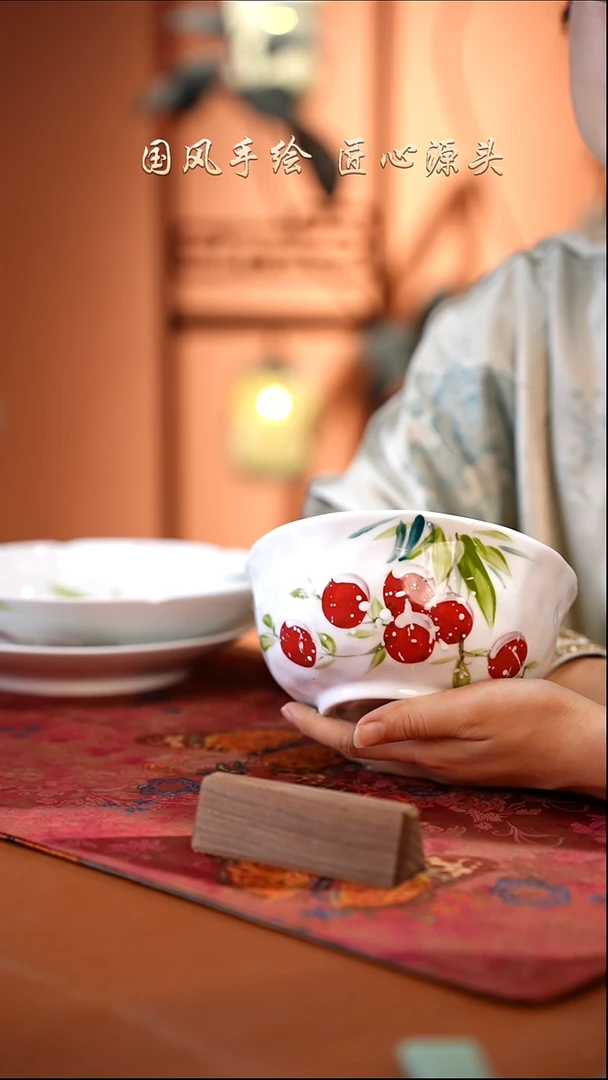 陶瓷景德镇釉中彩餐具捏捏面碗直径16高7.5