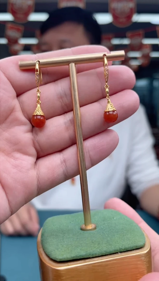 【闪购商品】南红玛瑙A06银S925镶嵌滴水洞耳环-多样性发一件