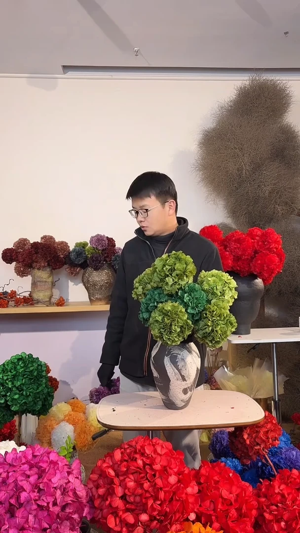 漂色永生大叶绣球花球2枝——祖母绿