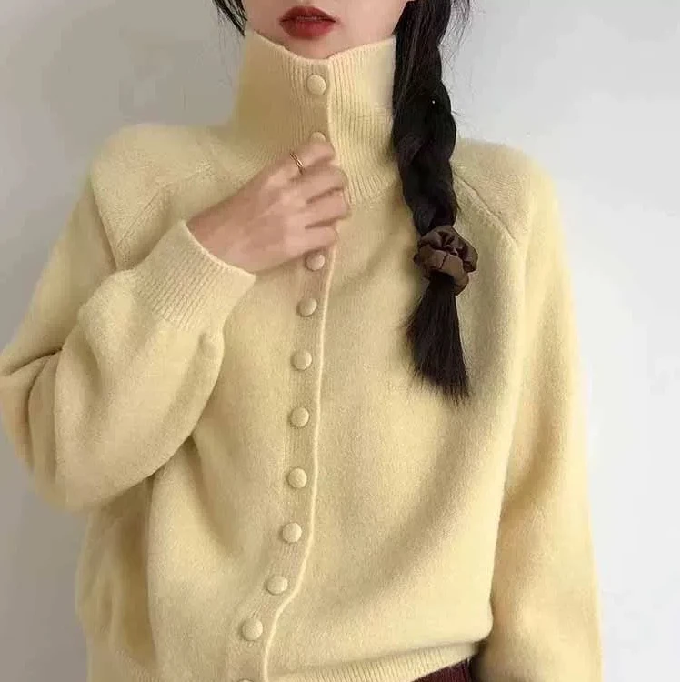 【退运补】高领外套单排扣软糯毛衣开衫女秋冬韩系开衫【九】