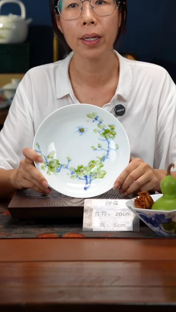 陶瓷景德镇高温釉中彩深盘直径20高5