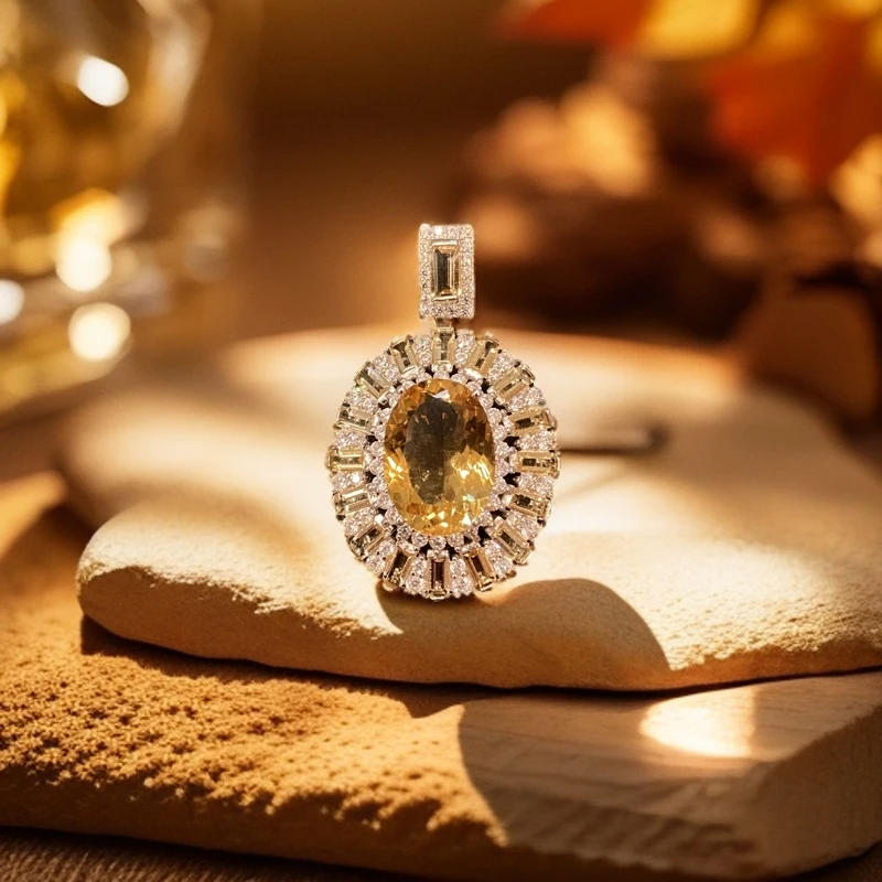 【奢小姐珠宝】黄水晶围镶吊坠-GP1012