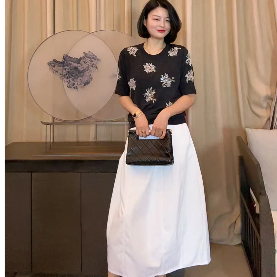 TANTAN 显瘦气质百搭简约重工半裙2537