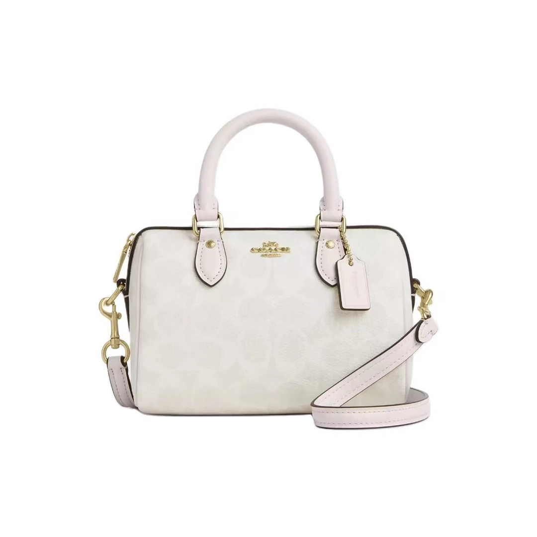 COACH/蔻驰Rowan迷你波士顿17.5cm冰川白老花带小隐标手提斜挎包