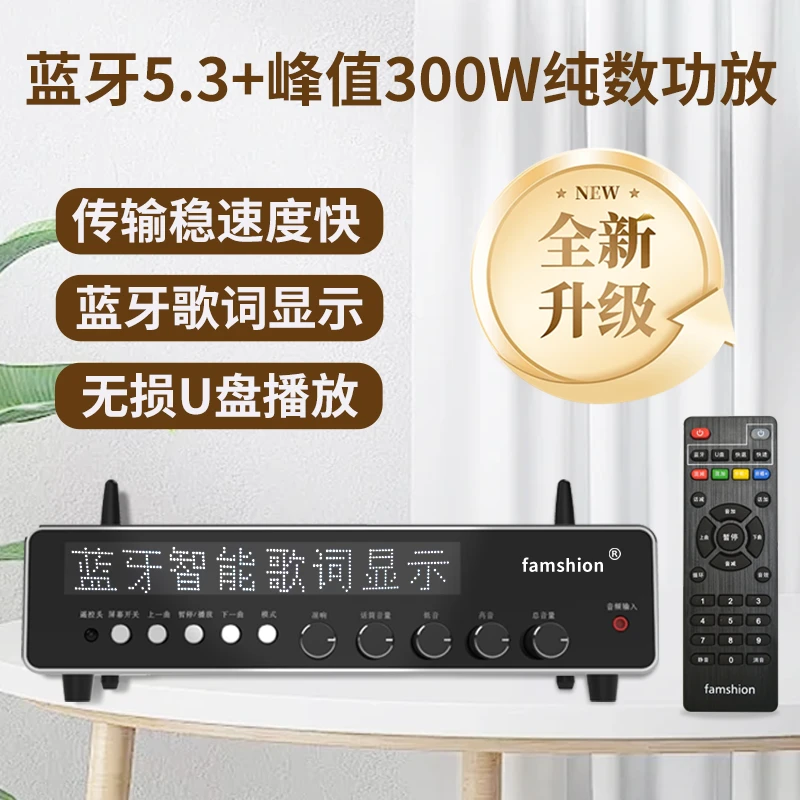 2025年新款显示屏功放蓝牙5.4接收器大功率家用车载U盘无线话筒