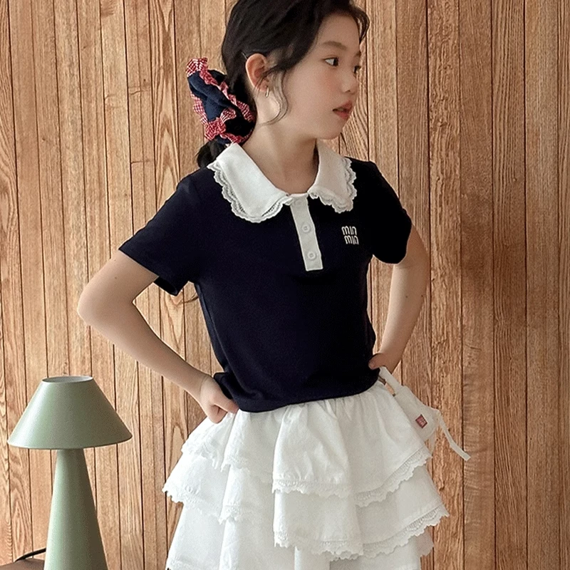 女童短袖polo衫夏季2025新款小女孩洋气时髦上衣儿童夏日韩范t恤