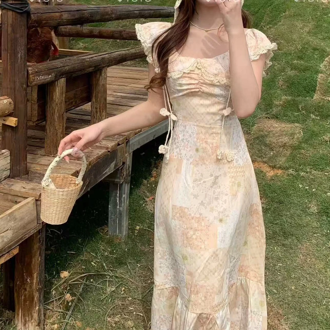 长裙不起球东南亚风碎花连衣裙长款复古轻奢拼接夏季