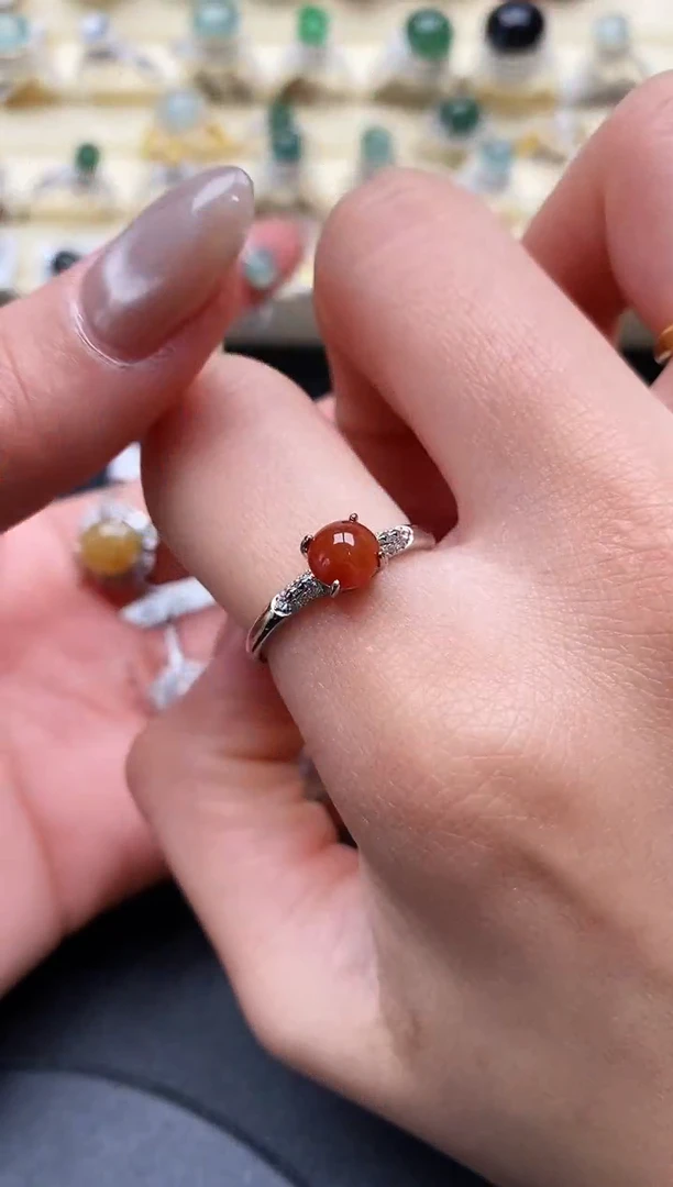 【闪购商品】翡翠戒指银S925镶嵌缅甸翡翠1  1+5