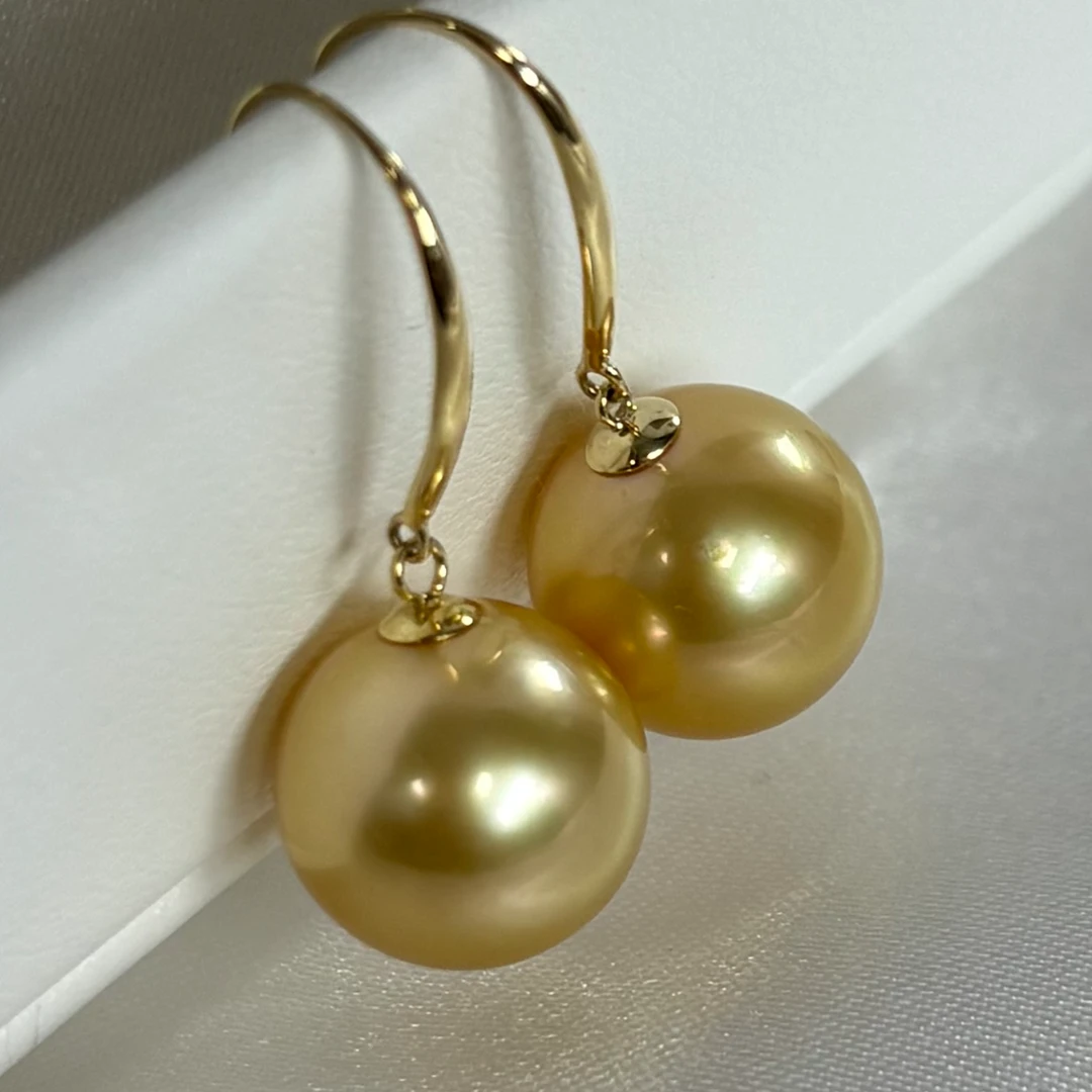 18K金海水金珠耳钩经典百搭10-11mm SS163