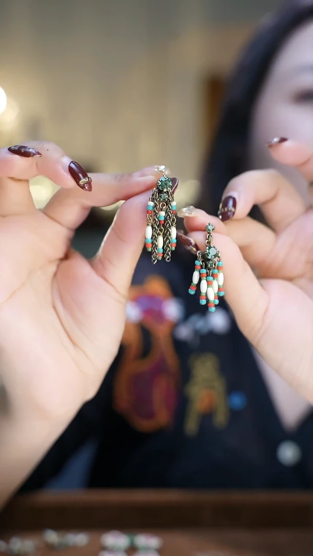 铜合金无@*明绿色小流苏耳环