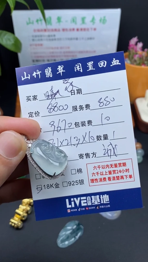 颈饰18K金镶嵌翡翠静**开3001103