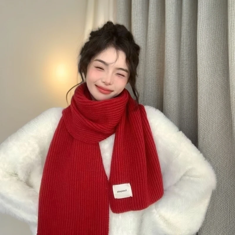 韩版秋冬柔软针织毛线围巾女百搭保暖学生纯色围脖加厚情侣围巾