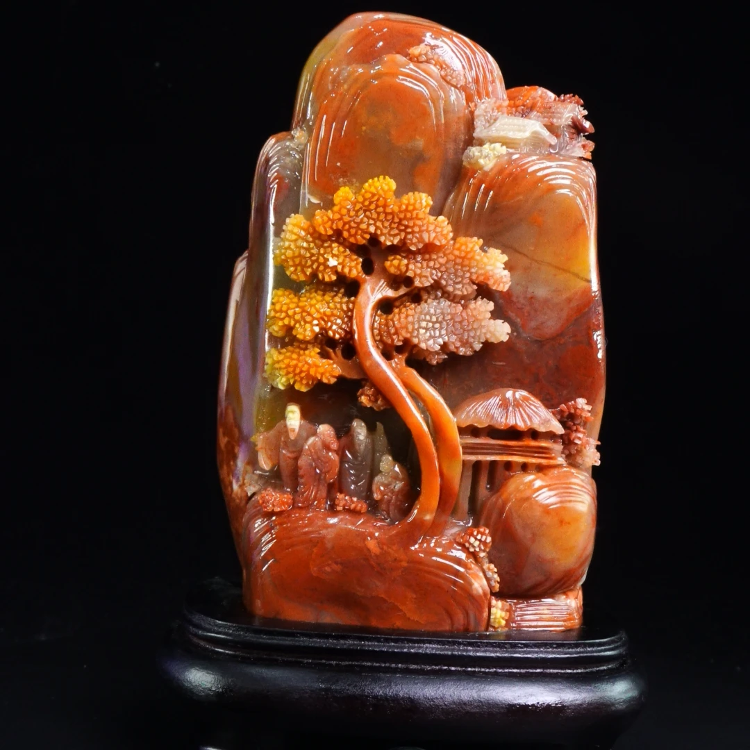 14寿山石三彩高山松下雅聚摆件1272.4克11x5.3x17.5