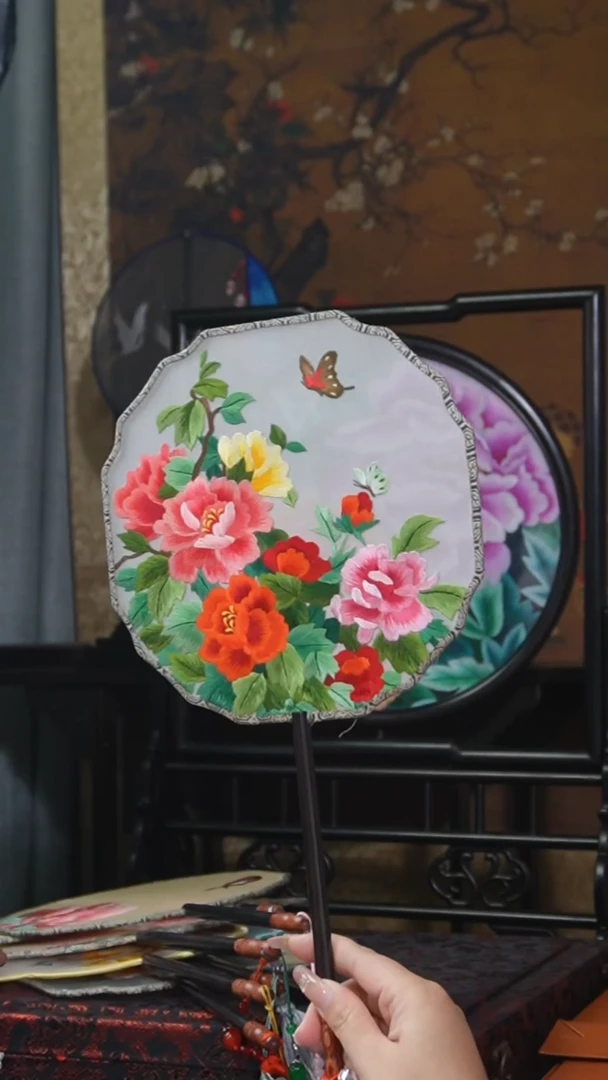 刺绣团扇 绣花双面非遗