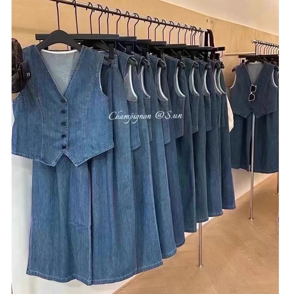 0331•TZ# 朋克牛仔 ins朋克休闲轻薄软牛仔马甲套装•