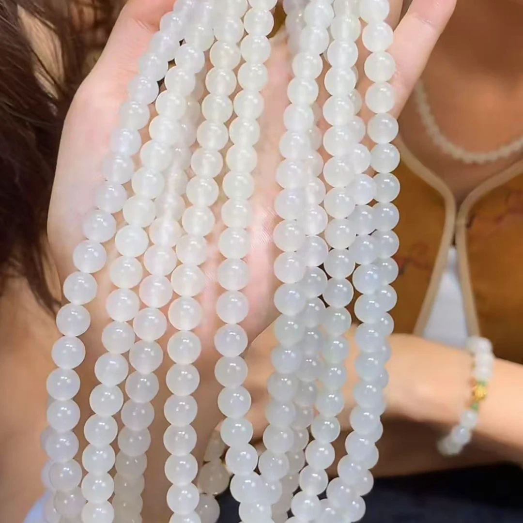 【逍遥】和田玉白玉圆珠项链*PJ/H201/多样性发/1件