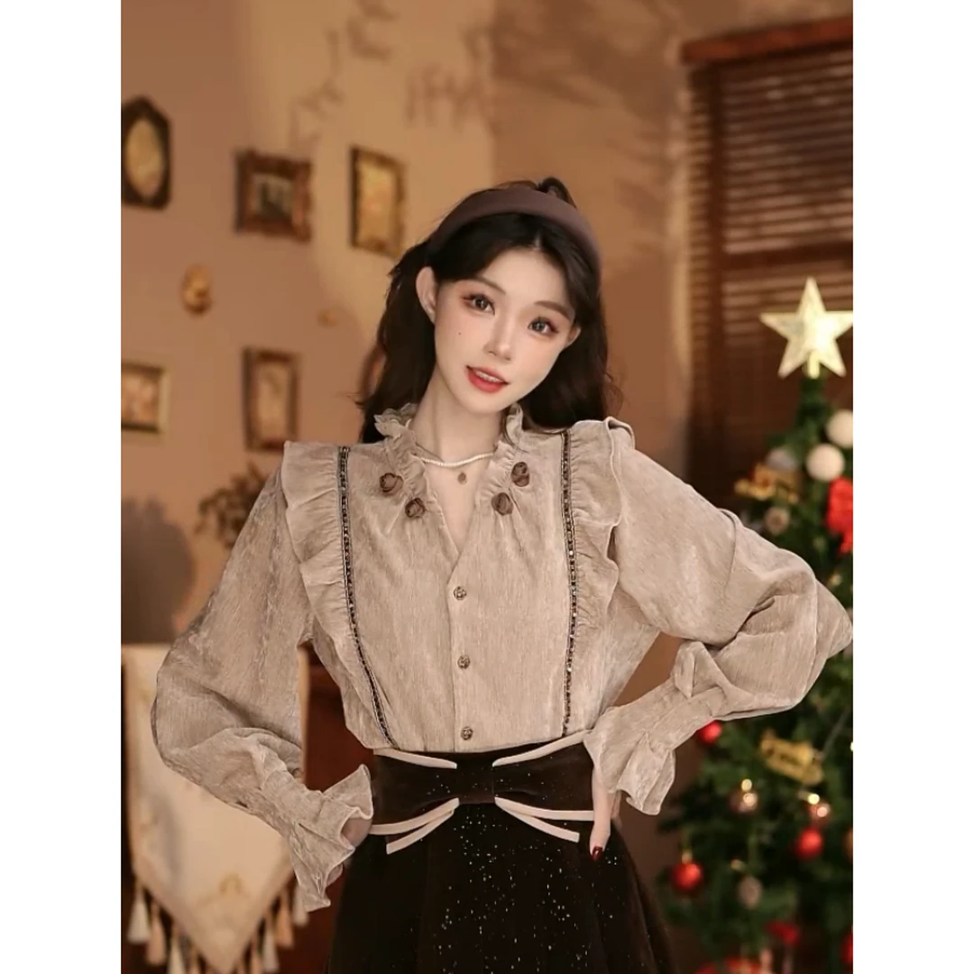 岑岑【秋词】港味复古显瘦气质设计感上衣30960