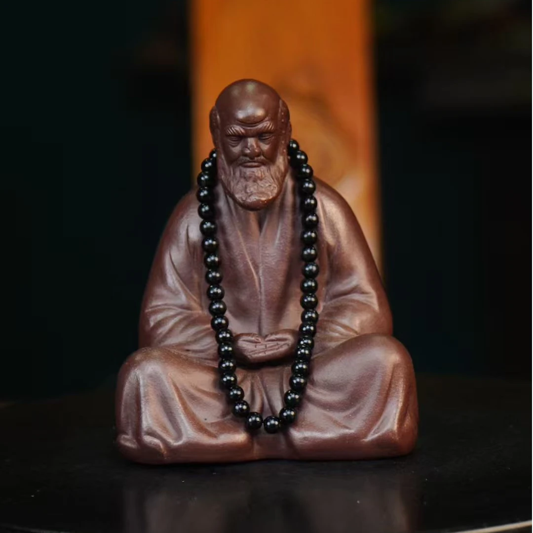 佛珠达摩（带佛珠）  宜兴紫砂茶宠摆件