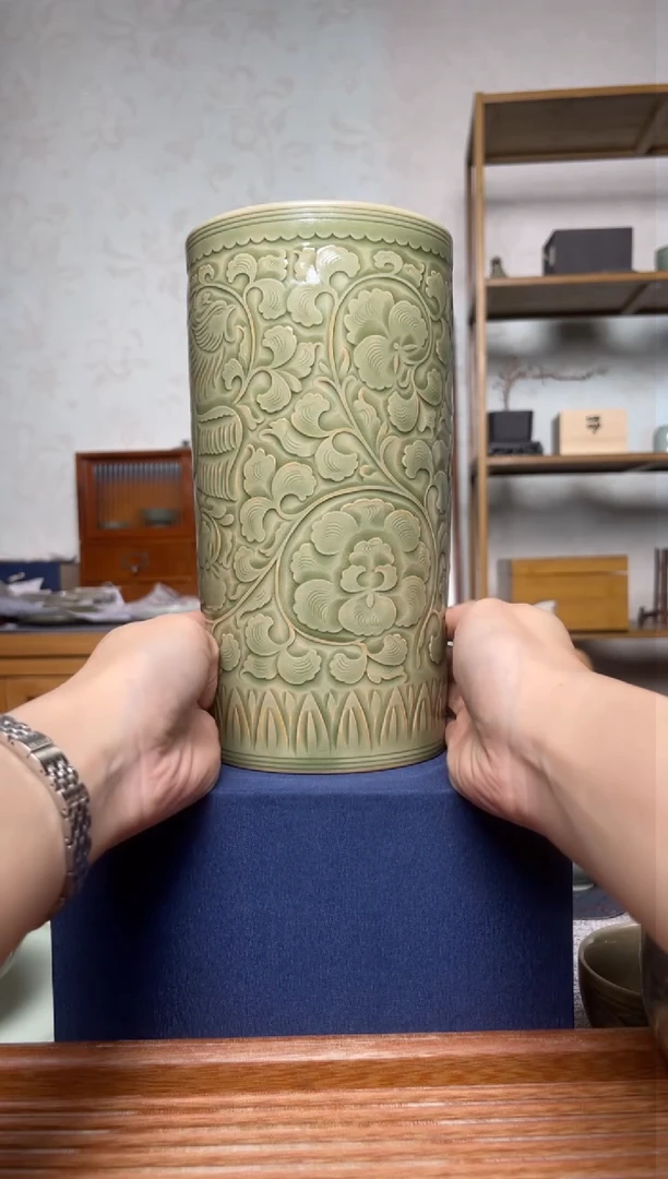 【闪购商品】其他467耀州窑凤穿牡丹帽筒纯手工