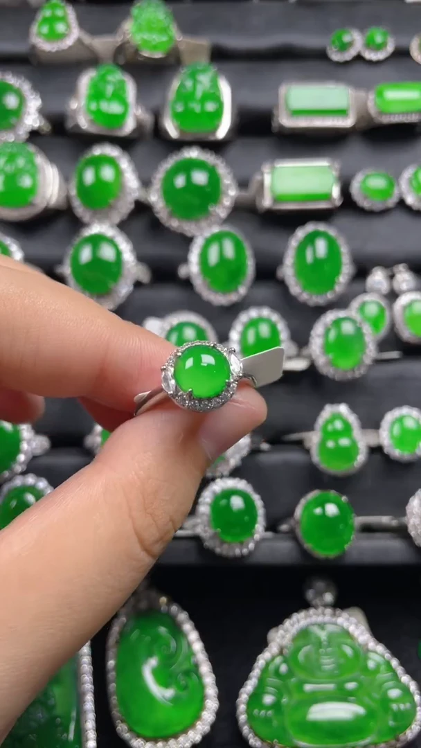 银S925镶嵌戒指翡翠翡翠