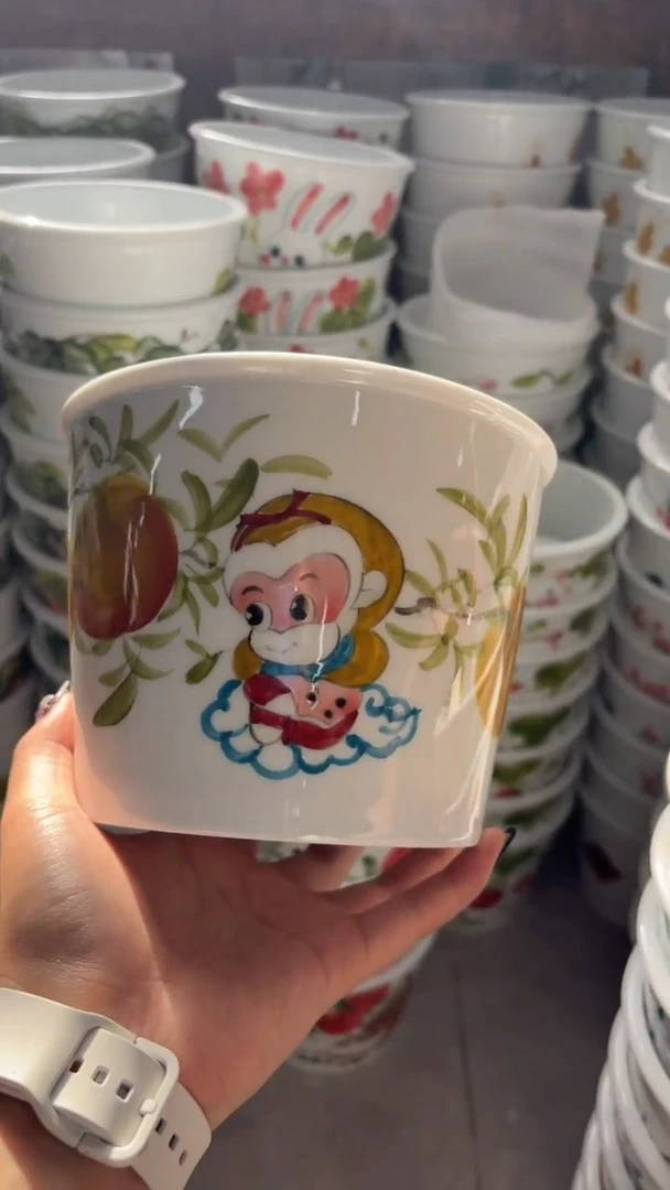 瓷片景德镇高温陶瓷食品级手绘釉中彩-大泡面桶