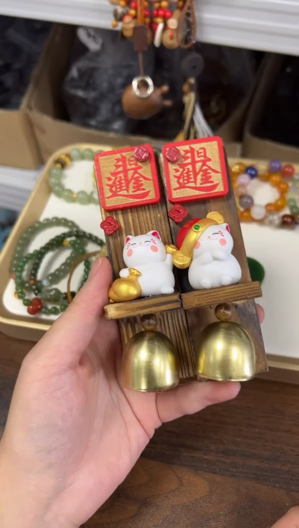 天然辰砂含辰砂招财猫铃铛贴[0818]