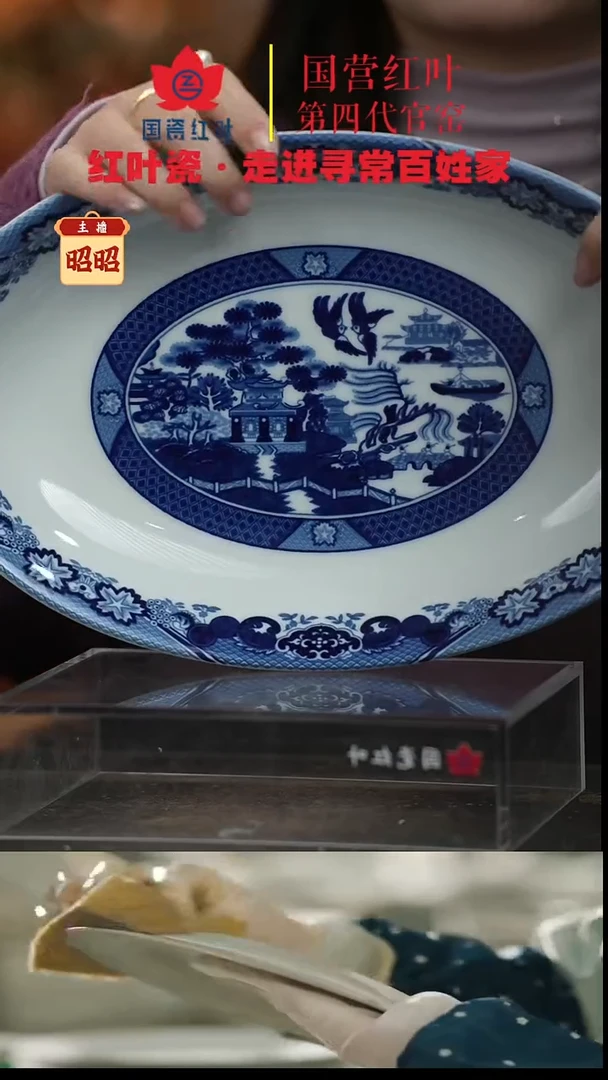 陶瓷1个微瑕古典园林12英寸深鱼盘