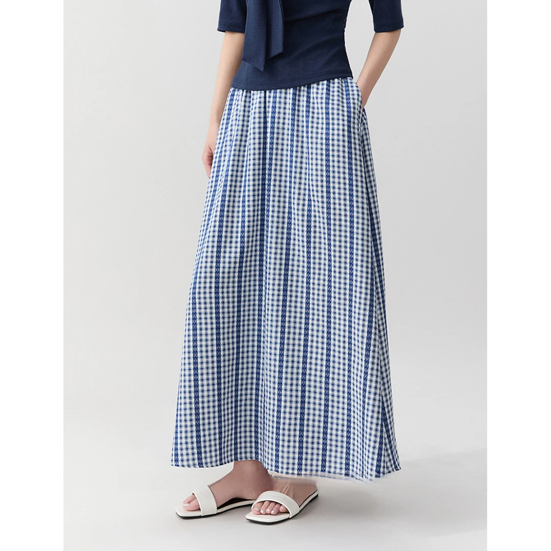 【花样蕾丝格】提花小细格 宽松气质清新 格纹半裙女