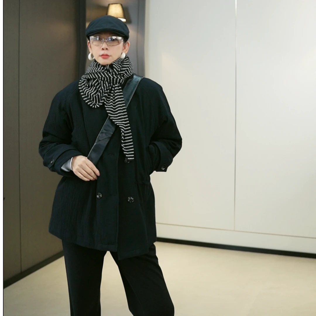 UWW2509073秋冬新款简约「织光旧梦」复古双排扣百搭棉服时尚潮流