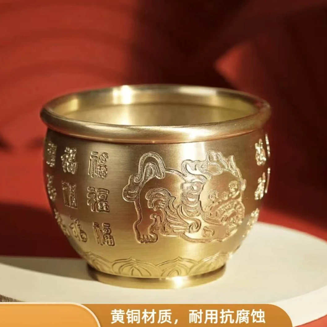【铜德社】新款铜制黄铜百福缸家居饰品创意摆件