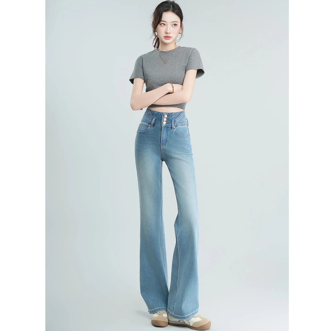 悉妍 原创高腰微喇牛仔女裤收腰显瘦修身时尚百搭夏季815